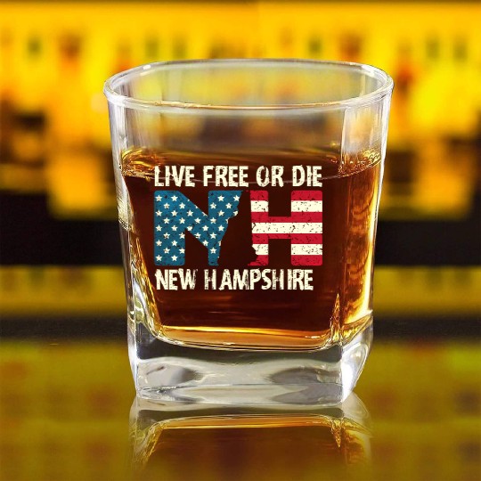 New Hampshire Patriotic Live Free Or Die Product Square Whiskey Glasses
