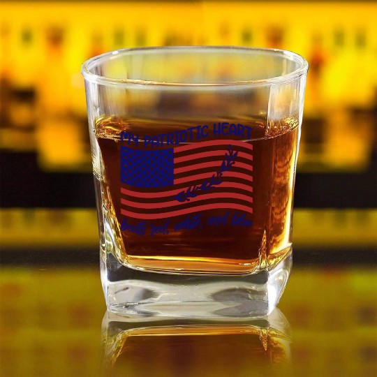 My patriotic heart beats red white and blue Square Whiskey Glasses