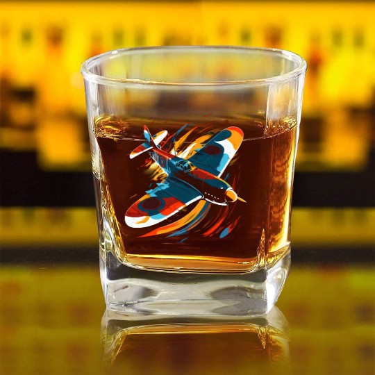 Spitfire Airplane Pilot Aviator Military Warbirds Square Whiskey Glasses