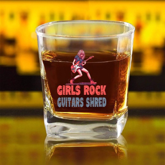 Gilrs Rock Guitar Shrek Square Whiskey Glasses