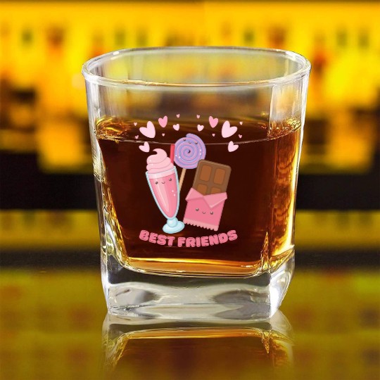 Cute Best Friends Lollipop Ice cream And Chocolate Square Whiskey Glasses