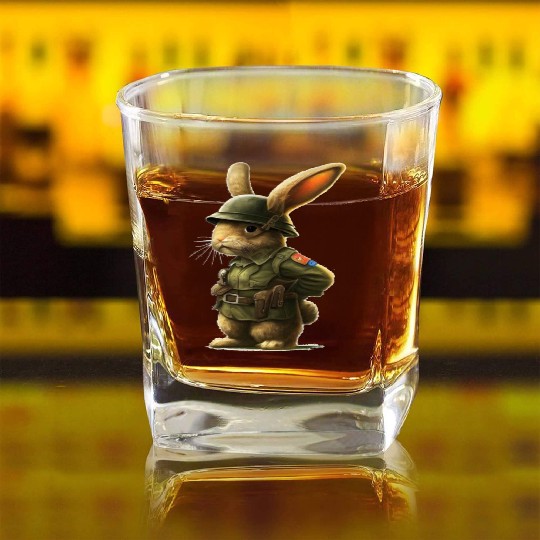 Courageous Bunny Soldier Square Whiskey Glasses
