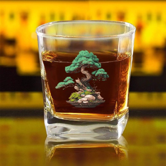 bonsai Japanese Art Square Whiskey Glasses