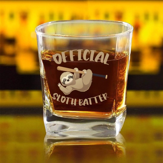 Sloth Bat Sloth Baseball Square Whiskey Glasses