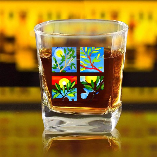 Laughing Olive Branch - Sustainable Harmony Square Whiskey Glasses