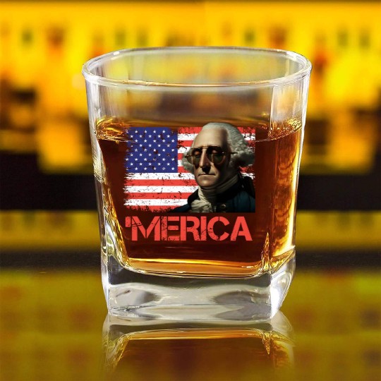 Merica George Washington Independence Day USA Square Whiskey Glasses