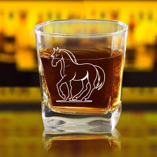 Horse Equine Pony Square Whiskey Glasses