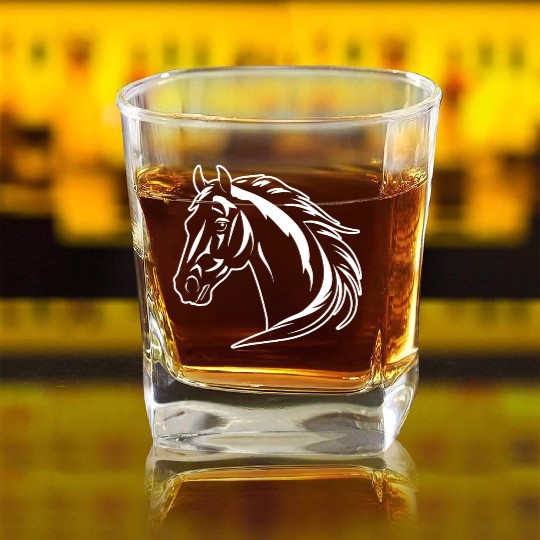 Horse Equine Pony Square Whiskey Glasses