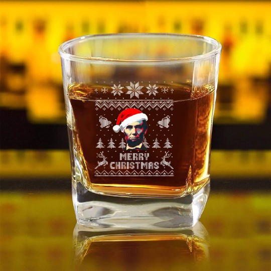 Abraham Lincoln Merry Christmas Square Whiskey Glasses