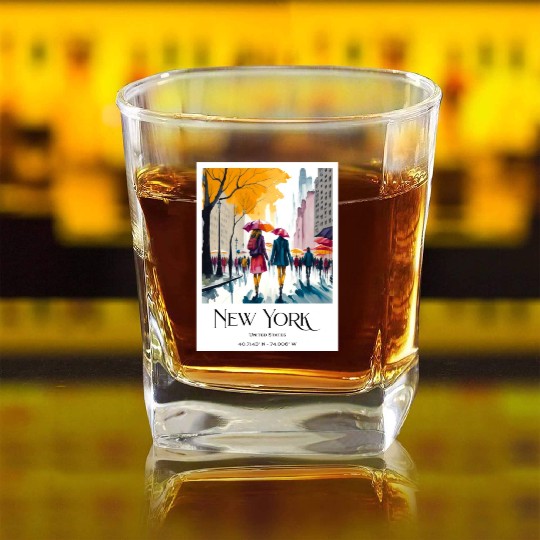 Couple walking in the streets of New York City Square Whiskey Glasses