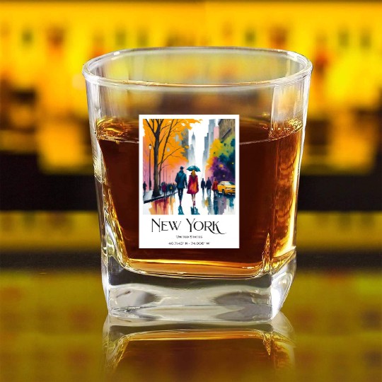 Couple walking in the streets of New York City Square Whiskey Glasses