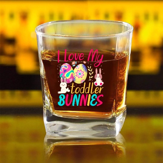 I Love My Toddler Bunnies Teacher Easter Design Square Whiskey Glasses