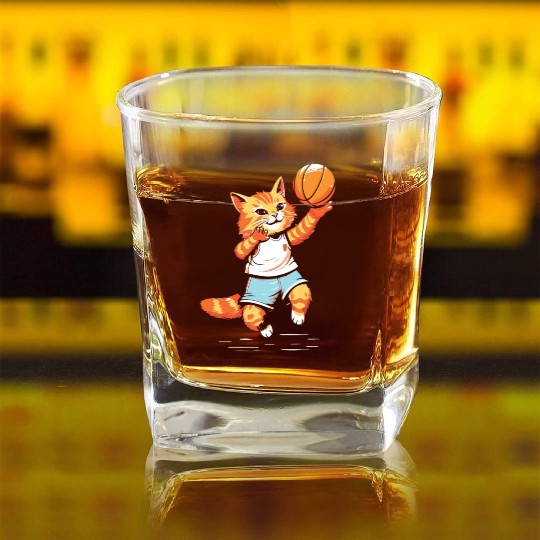 Basketball Cat Basketball Player I Love Basketball Square Whiskey Glasses