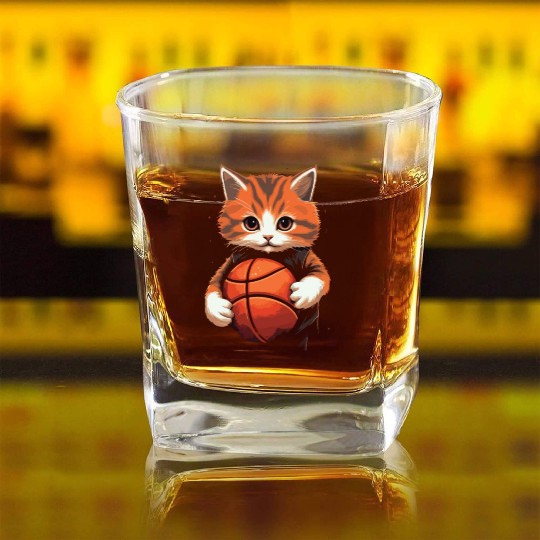 Basketball Cat Basketball Player I Love Basketball Square Whiskey Glasses