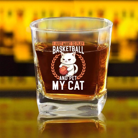 Basketball Cat Basketball Player I Love Basketball Square Whiskey Glasses