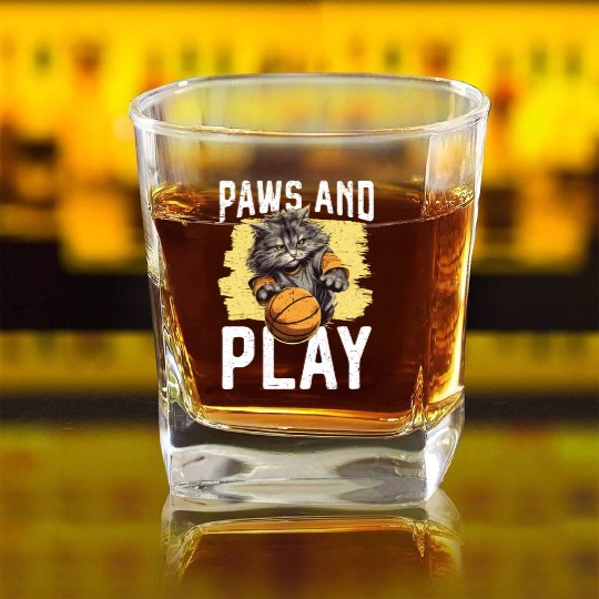 Basketball Cat Basketball Player I Love Basketball Square Whiskey Glasses