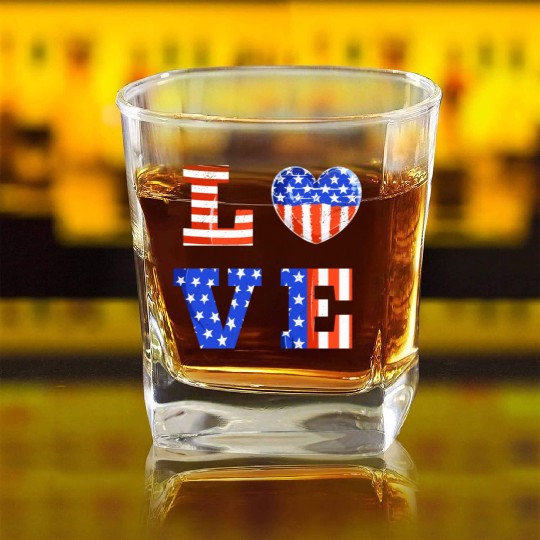 LOVE America Independence Day USA Patriots Square Whiskey Glasses