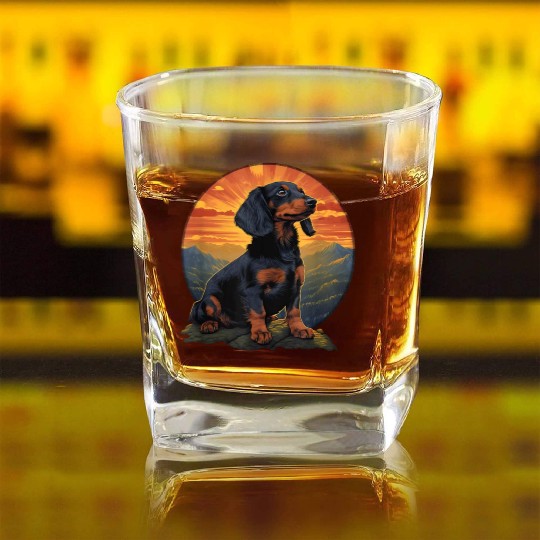 Long Haired Dachshund pet lover retro vintage Square Whiskey Glasses