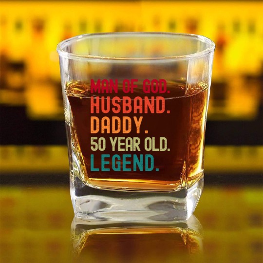 Man of God Husband Dad Funny 50th Birthday Square Whiskey Glasses