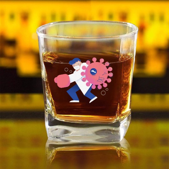 Health Care Professional Beating Coronavirus Square Whiskey Glasses