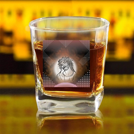 Sacred Jesus with Crown of Thorns Illustration Square Whiskey Glasses