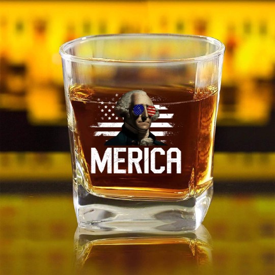 Merica George Washington Independence Day Square Whiskey Glasses