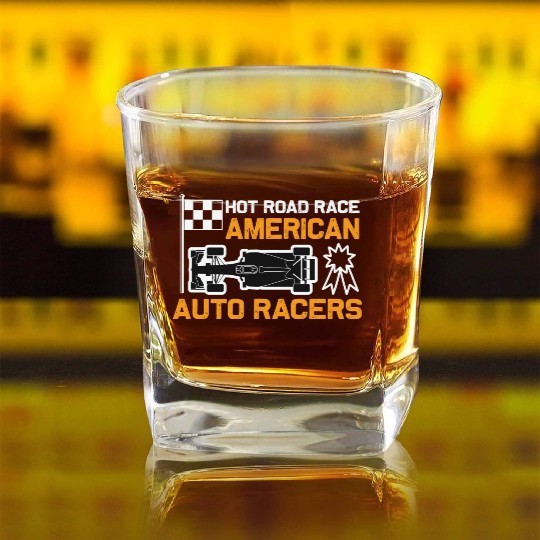 Hot road race american auto racers girl Square Whiskey Glasses