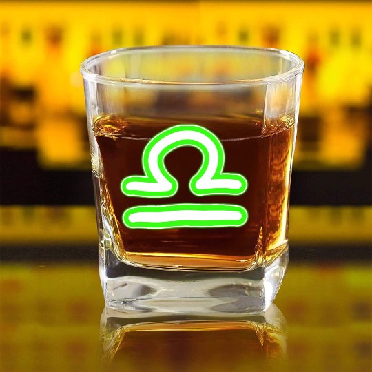 Libra Zodiac Sign Neon Green Square Whiskey Glasses
