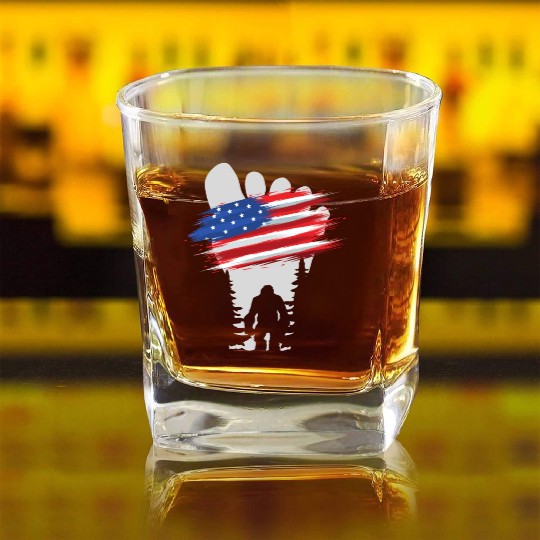 Bigfoot 4th July b Square Whiskey Glasses