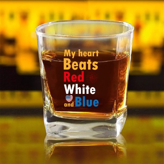 my heart beats red white and blue Square Whiskey Glasses
