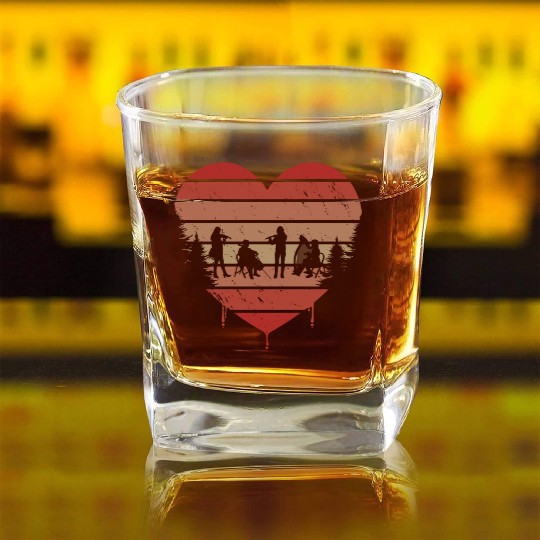Cute Red Vintage Heart Orchestra Valentine Day Square Whiskey Glasses