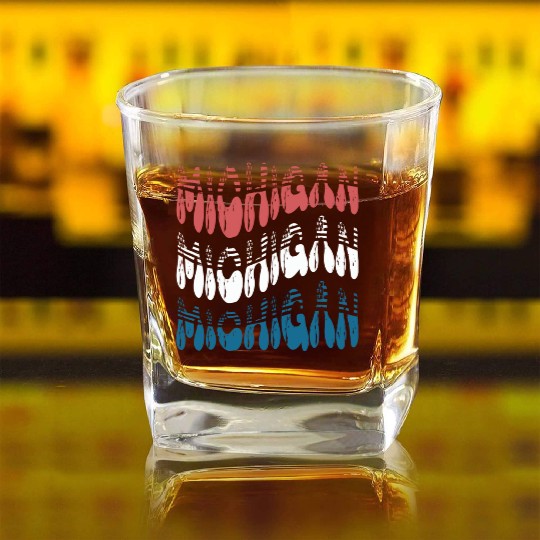 Michigan Red White Blue Cute Groovy Square Whiskey Glasses
