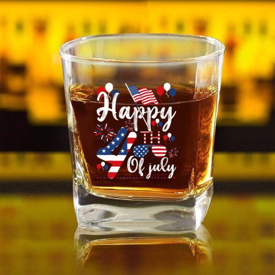Happy Fourth Of July Patriotic American US Flag Square Whiskey Glasses