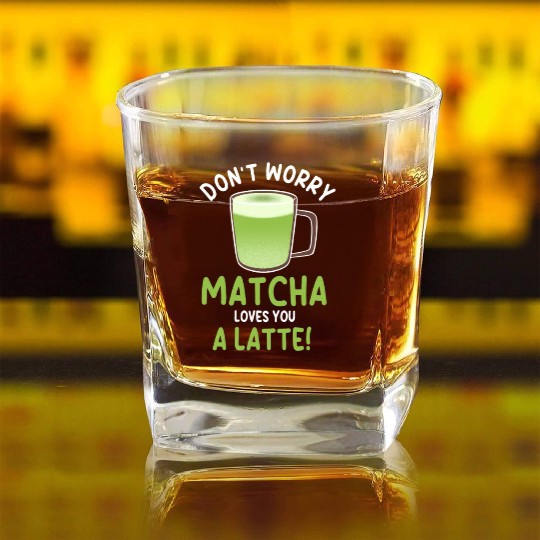 Funny Matcha Latte Pun Square Whiskey Glasses