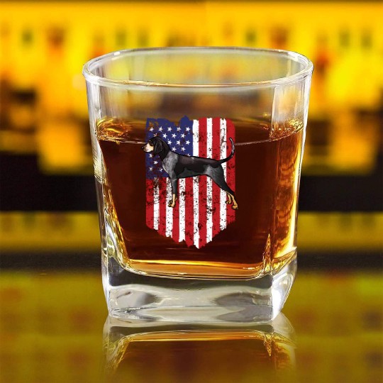 American Flag Bluetick Coonhound 4Th Of July Usa Square Whiskey Glasses