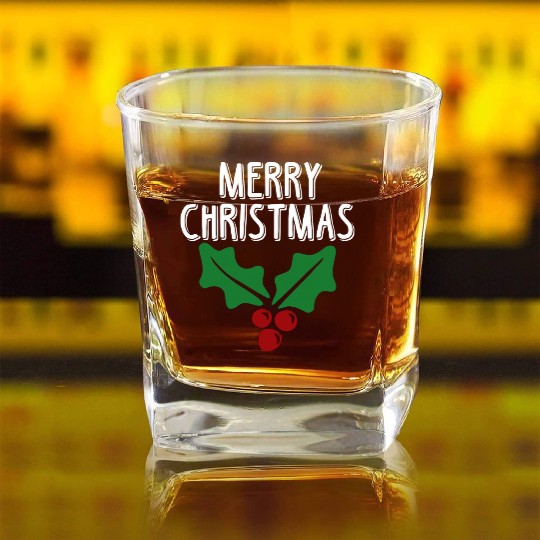 Holly Berry Christmas Square Whiskey Glasses