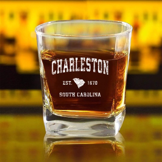 Charleston South Carolina Sc Athletic Sports Square Whiskey Glasses