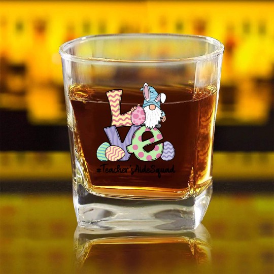 Love Easter Teacher'S Aide Gnomes Teacher Easter 2 Square Whiskey Glasses