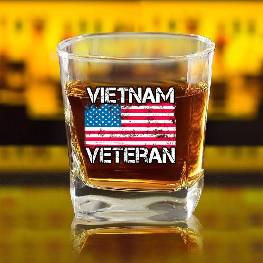 Vietnam Veteran Us Flag Military Vet Square Whiskey Glasses