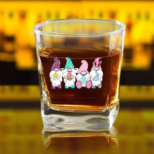 4 Easter Gnomes Pastel Spring Bunny Ears Gingham R Square Whiskey Glasses