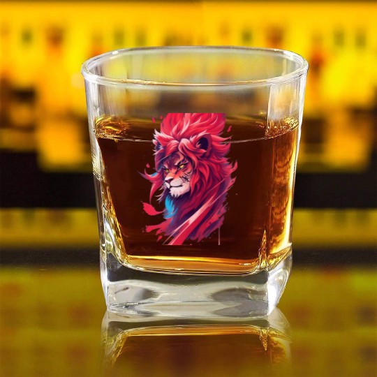 Ninja lion nice Square Whiskey Glasses Ai design