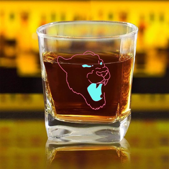 Neon Panther Graphic Illustration hipster yellow Square Whiskey Glasses