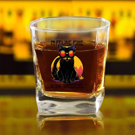 FELINE Fine | Cat Lover Summer Animal Beach Party Square Whiskey Glasses