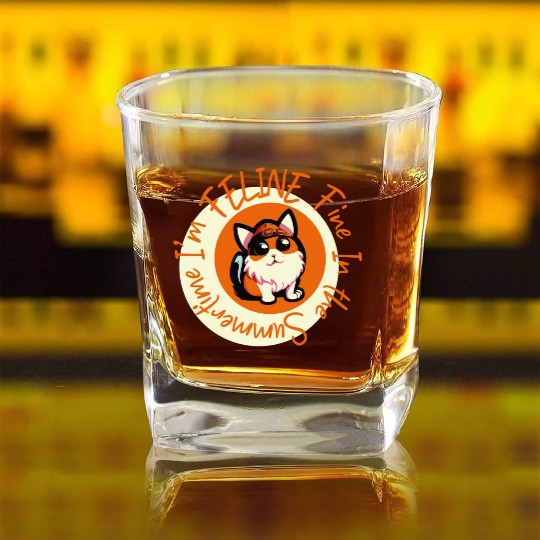 I'm FELINE Fine | Cat Lover Summer Animal Party Square Whiskey Glasses