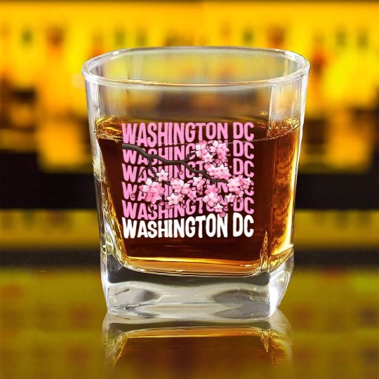 Washington DC Square Whiskey Glasses, Cherry Blossom Floral Pop