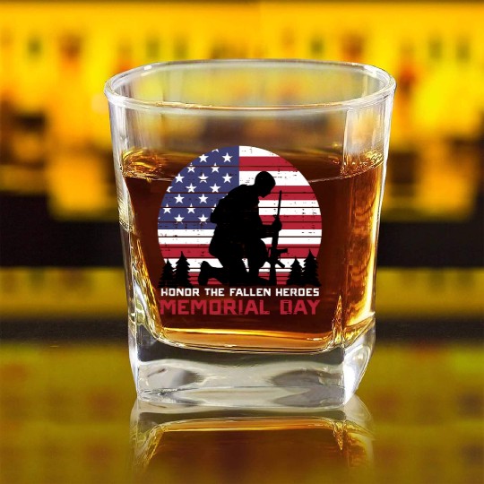 Honor The Fallen Heroes Memorial Day Us Flag Square Whiskey Glasses