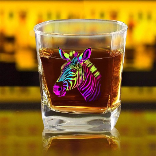 Zebra Neon Colors Portrait Square Whiskey Glasses