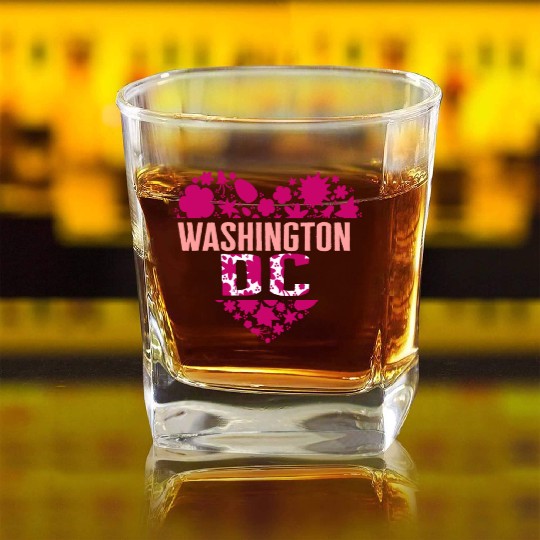 Washington DC Square Whiskey Glasses, Cherry Blossom Heart Floral