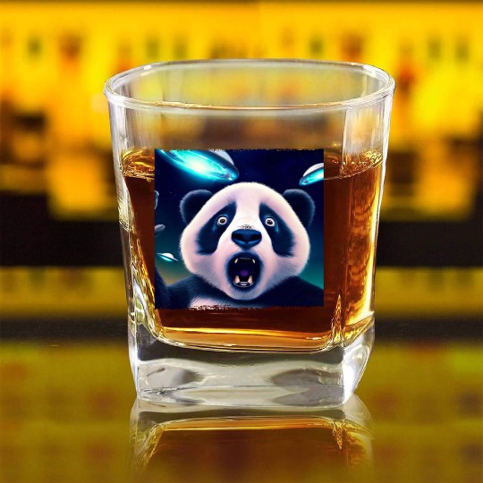 Panda selfie with UFO surprise Square Whiskey Glasses