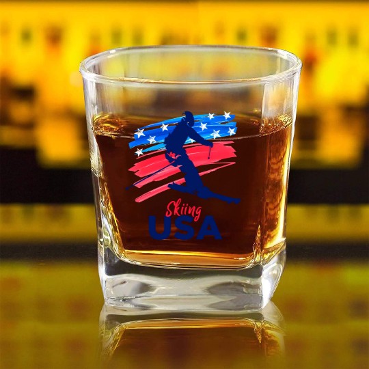 Skiing Usa Support The Team Usa Flag Ski Winter Square Whiskey Glasses